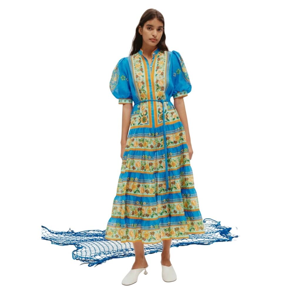 Alemais Linda Tiered Midi Dress Blue